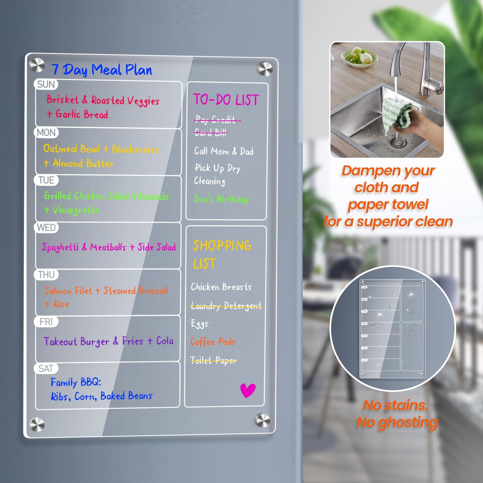2 Pack Clear Acrylic Magnetic Meal Planner for 12″ x 8″,