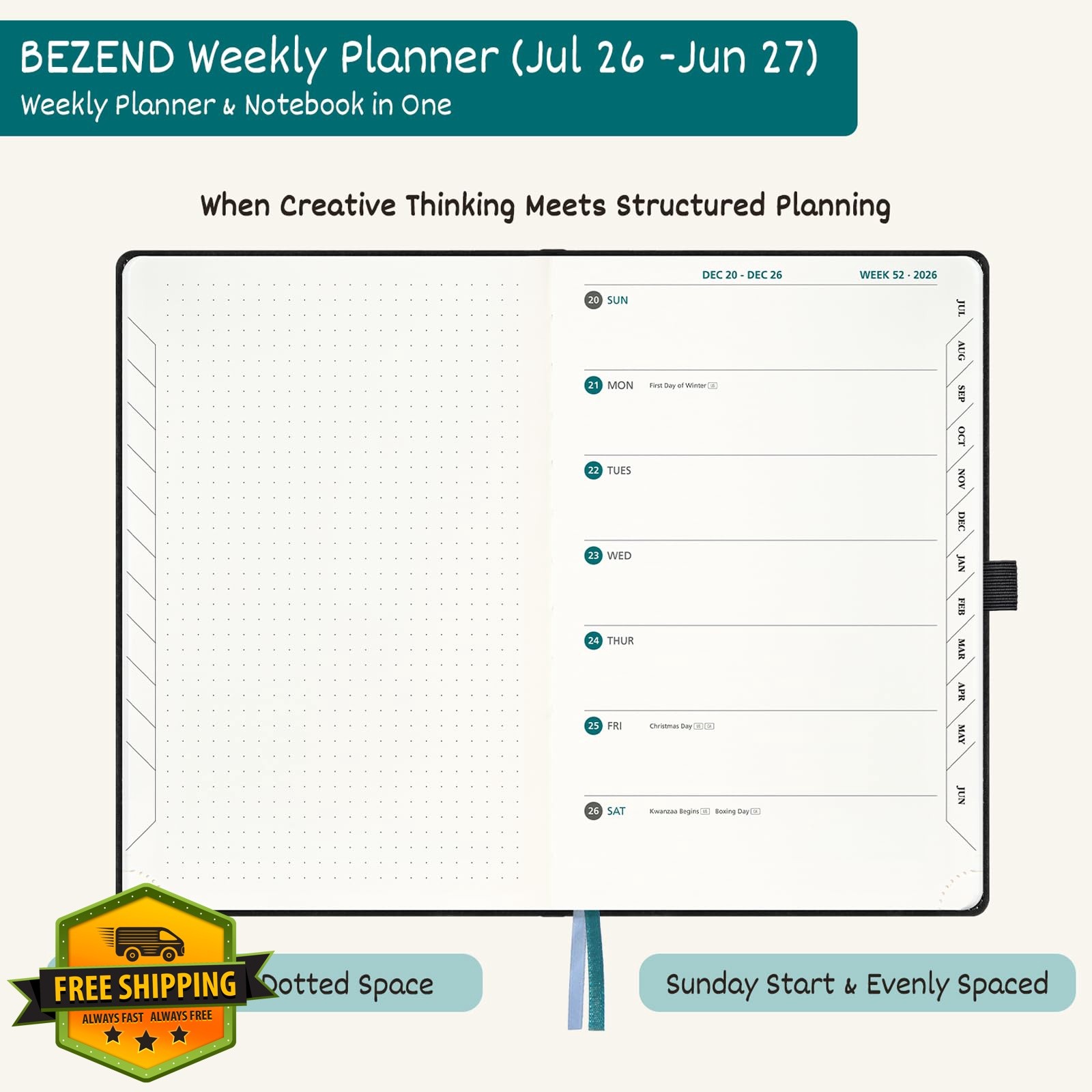 BEZEND Medium Forest Green Planner Jul 26-Jun 27