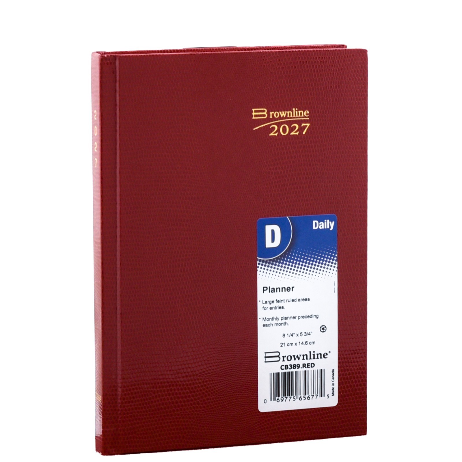 Brownline 2027 CB389.RED Daily Planner Diary, Hard Cover, 8-1/4 x 5-3/4″