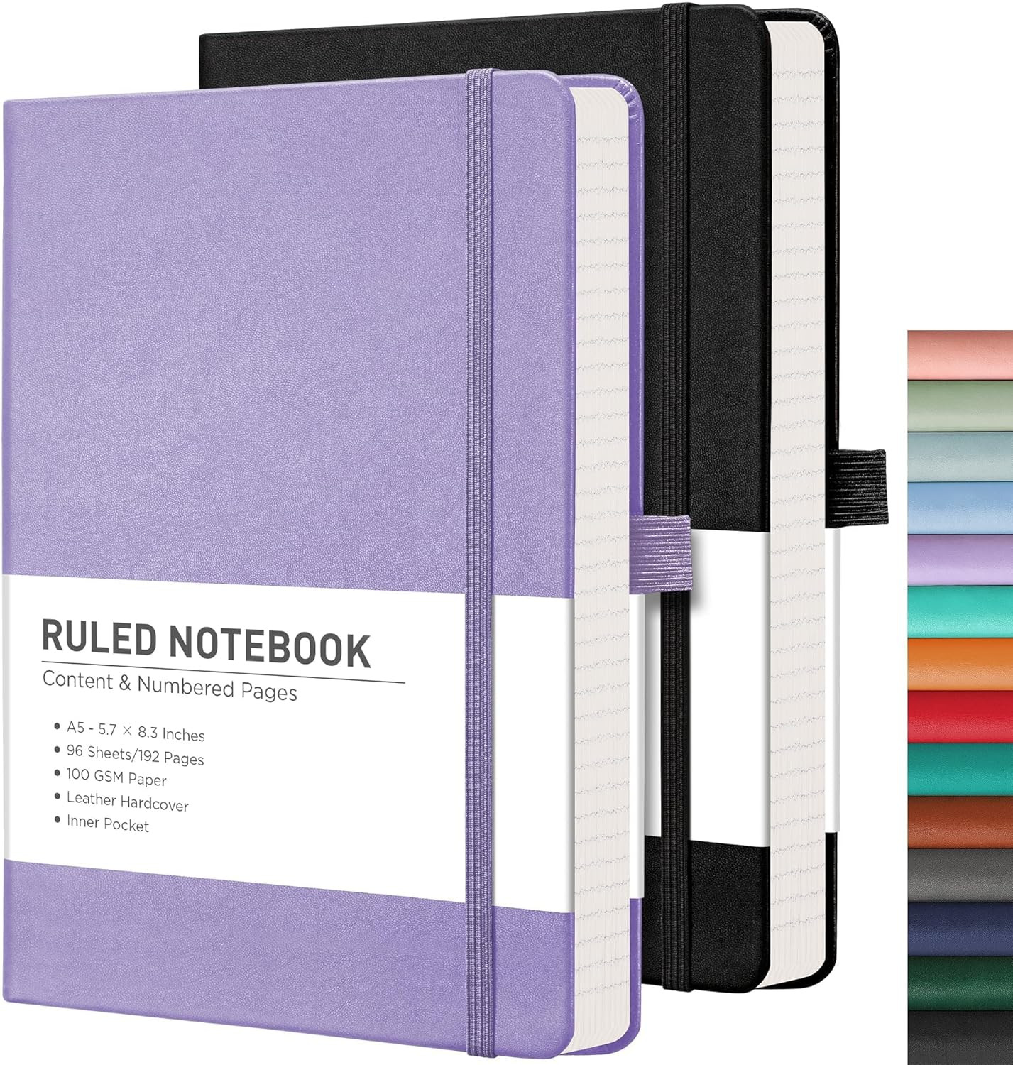 Lined Journal Notebook, 2-Pack, 192 Numbered Pages per Pack, A5 Medium Size (5.7