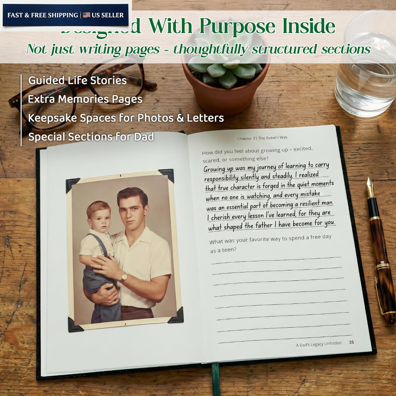 GAUDORA Fathers Day Birthday Dad Gifts from Daughter Son Green Dad’s Legacy