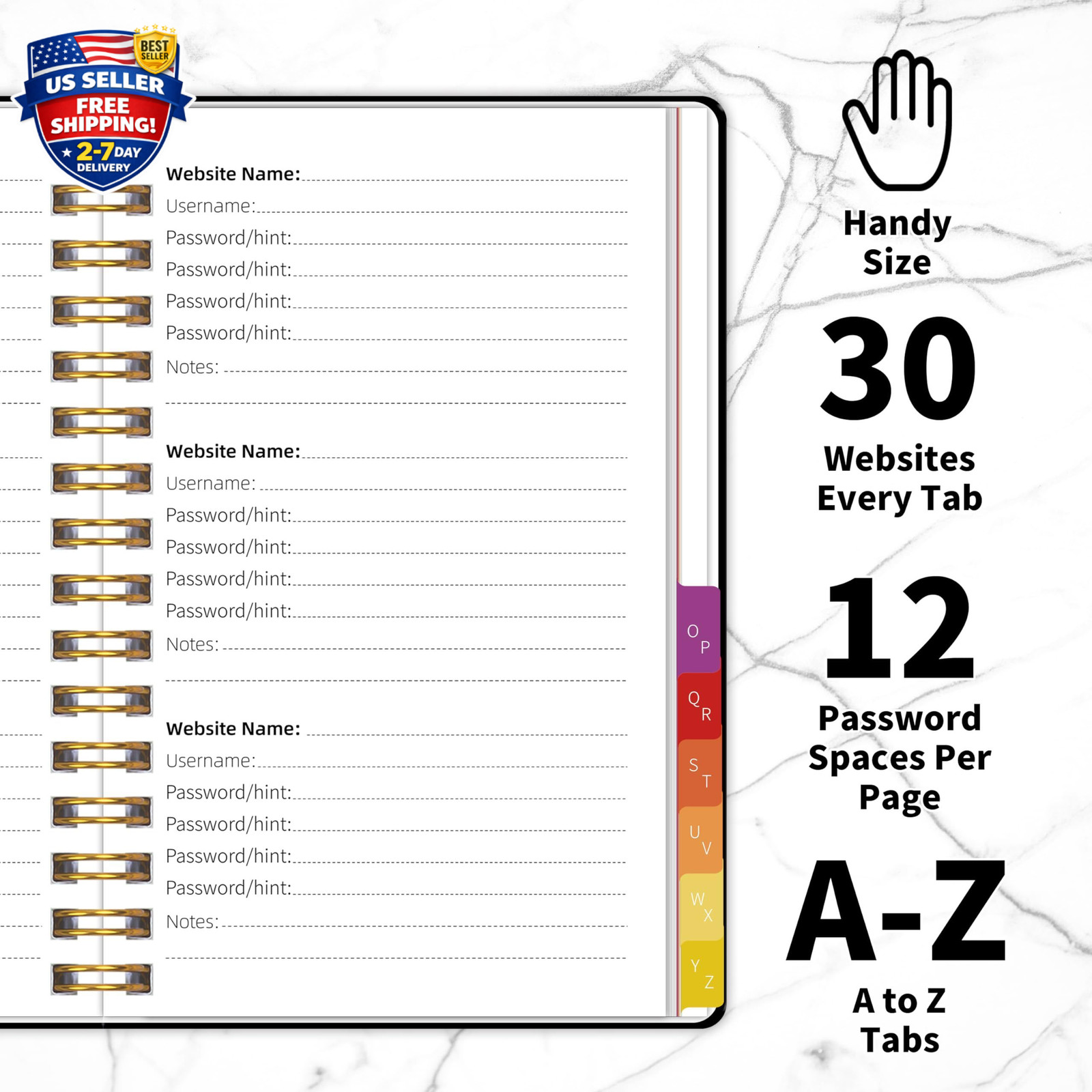 Spiral Password Book with Alphabetical Tabs, 5.8″ X 8.2″ Password Keeper Book