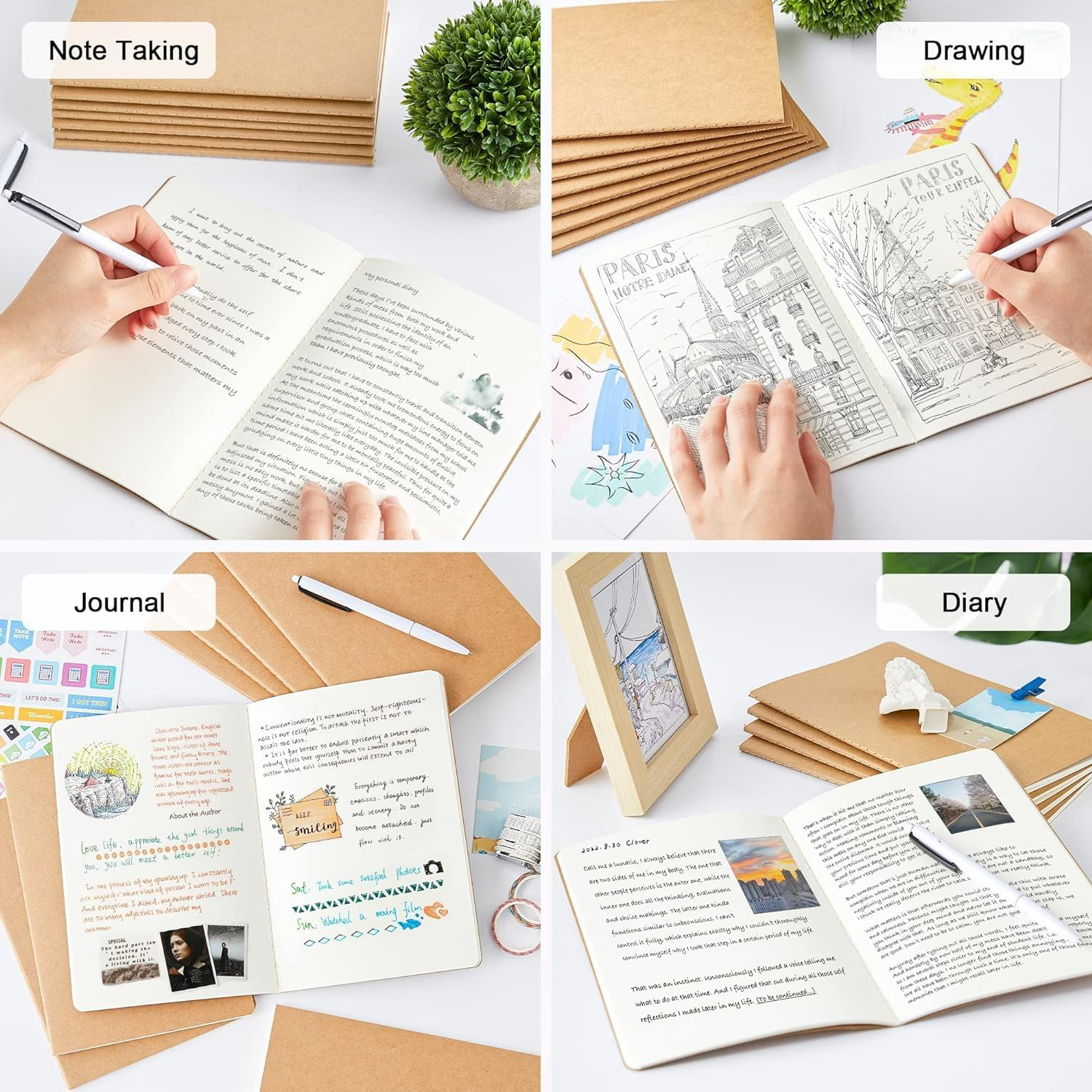8 Pack Unlined Kraft Paper Notebooks, Blank Journal Note Pad for Drawing Writing