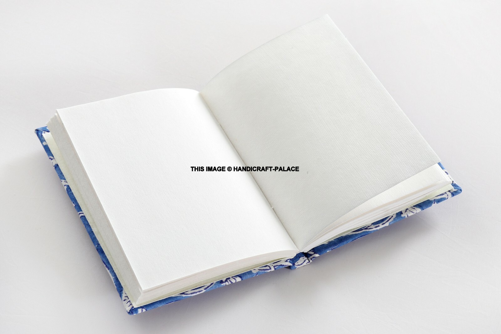 Smooth Hand Block Print Fabric Soft Cover Journal Notebook with Blank Page Blue