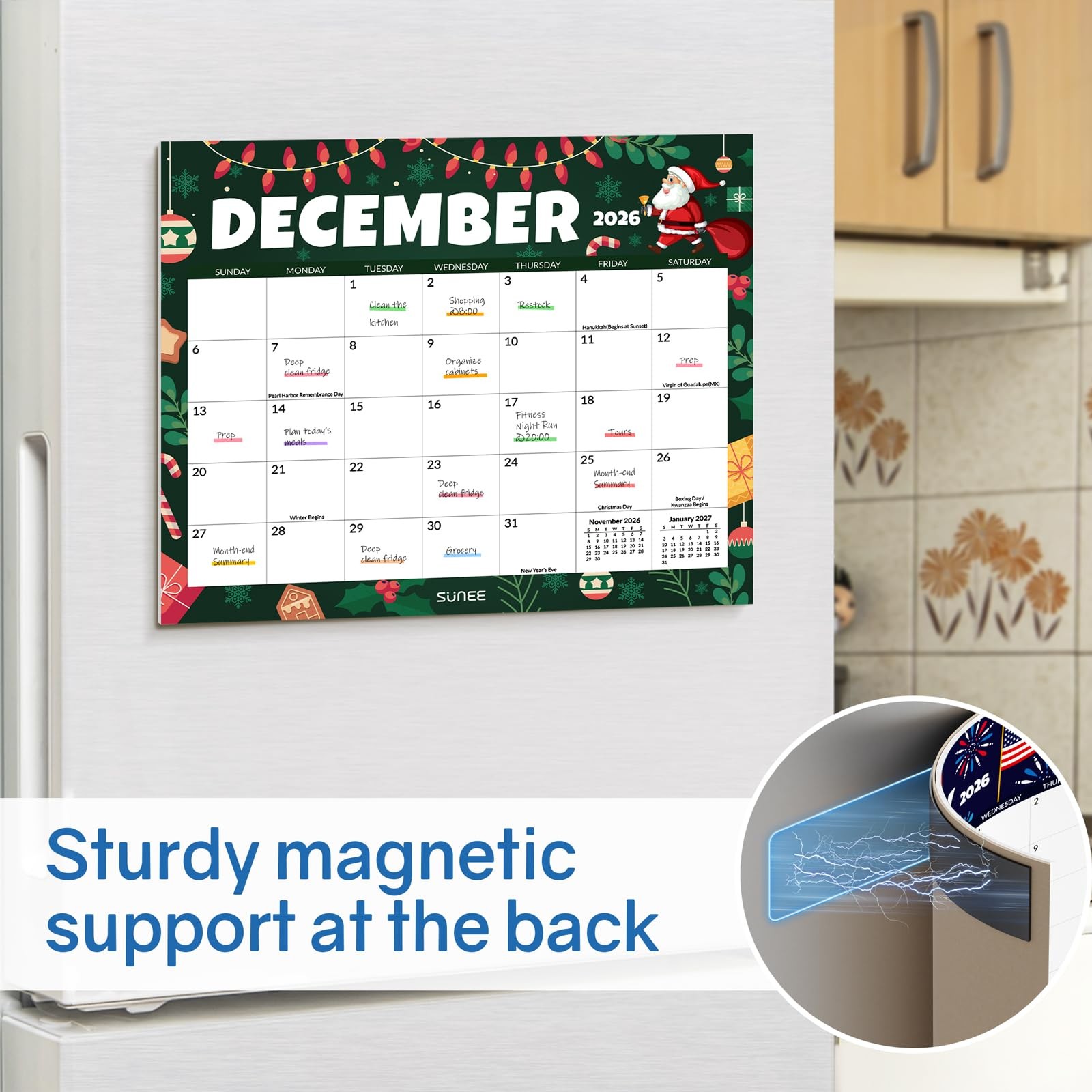 SUNEE Fridge Calendar 2026-2027 from July 2026 to March 2028, Seasonal