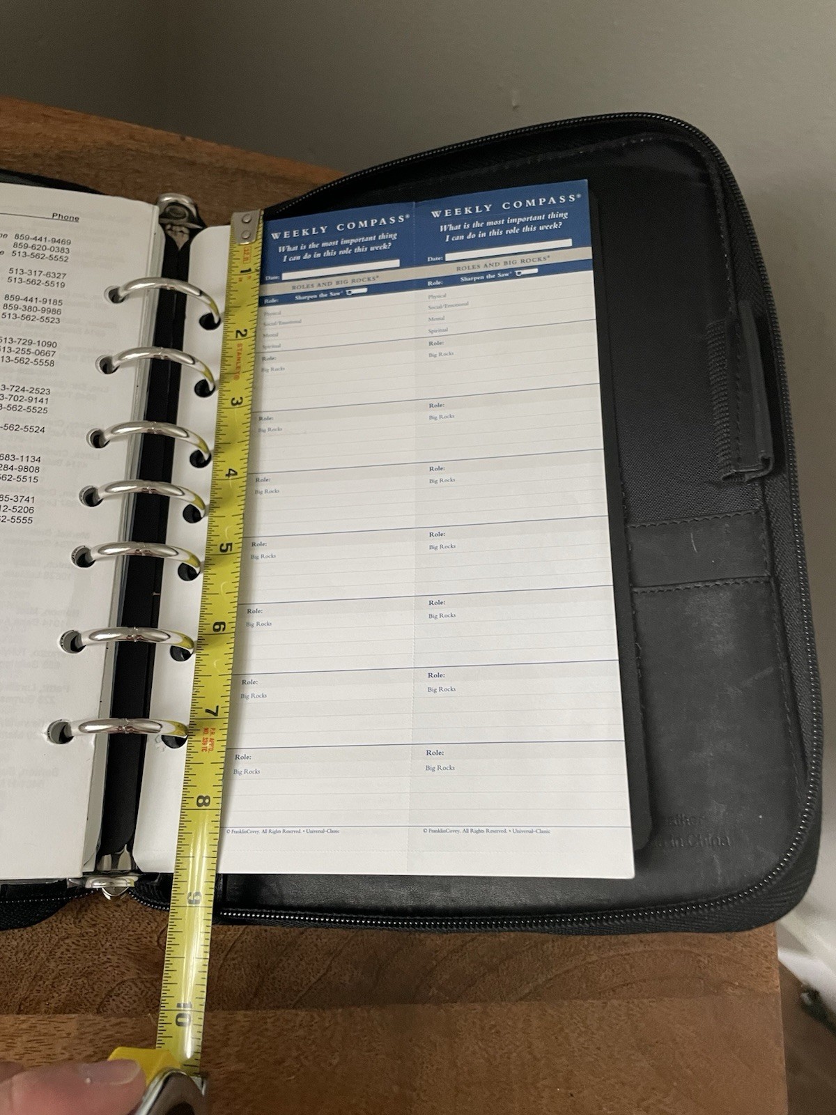 Franklin Covey Black Planner Zip Full-Grain Leather 7 Ring Zipper 32763.117 9×7”