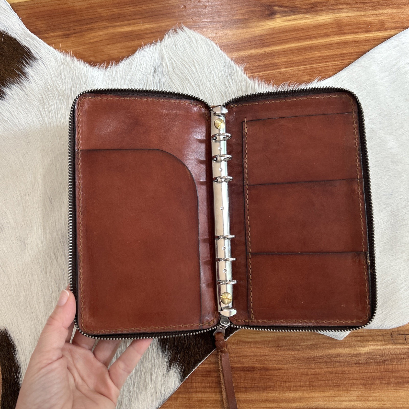 Vintage Planner Organizer Binder Leather Brown