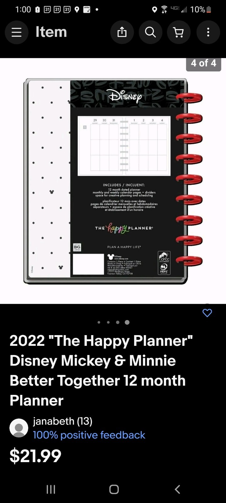 The Happy Planner, Disney; Mickey & Minnie, Classic 12 Month Planner, 2022