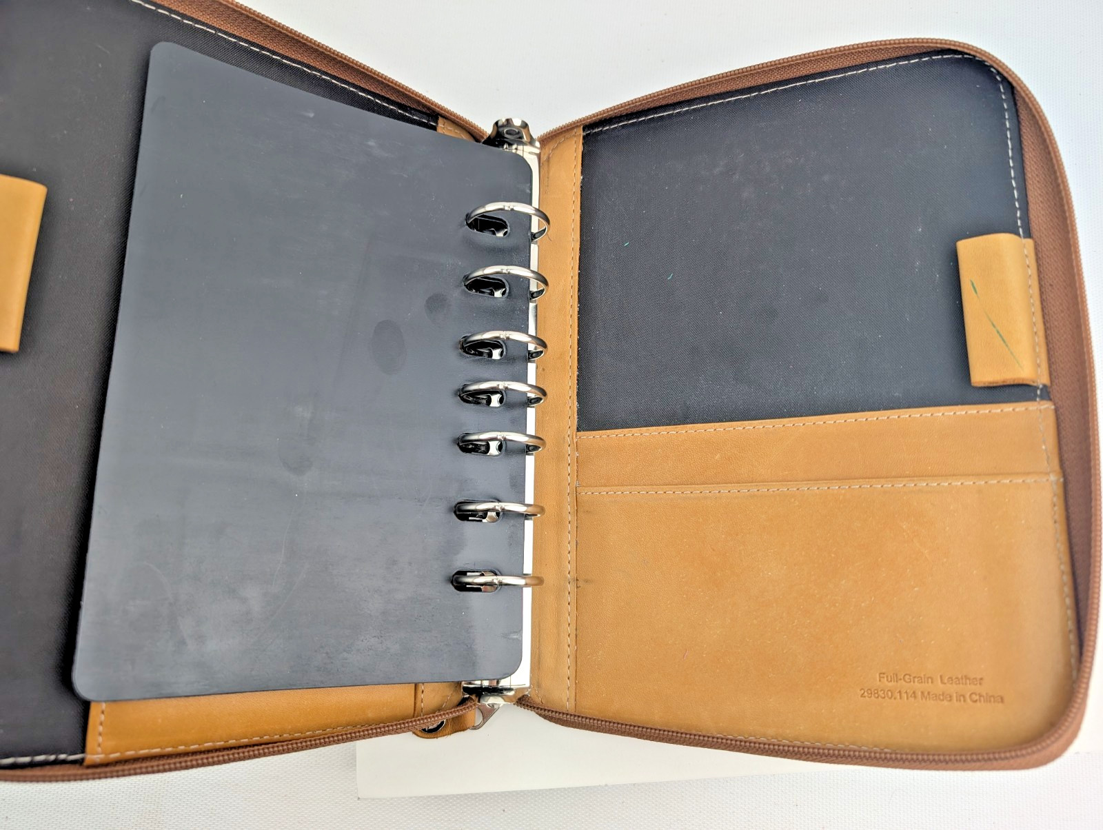 FranklinCovey Camel Brown 100% Leather Pocket 7-Ring Binder Planner Organizer
