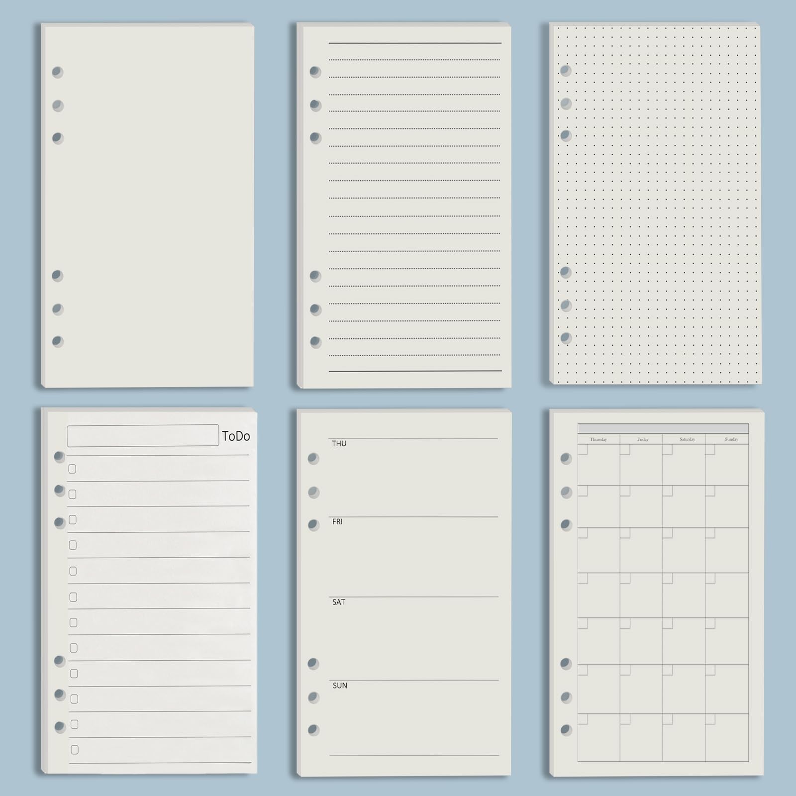 A6 Planner Refill Set 6 Hole Inserts Dividers Tabs Zipper Pouch Stickers