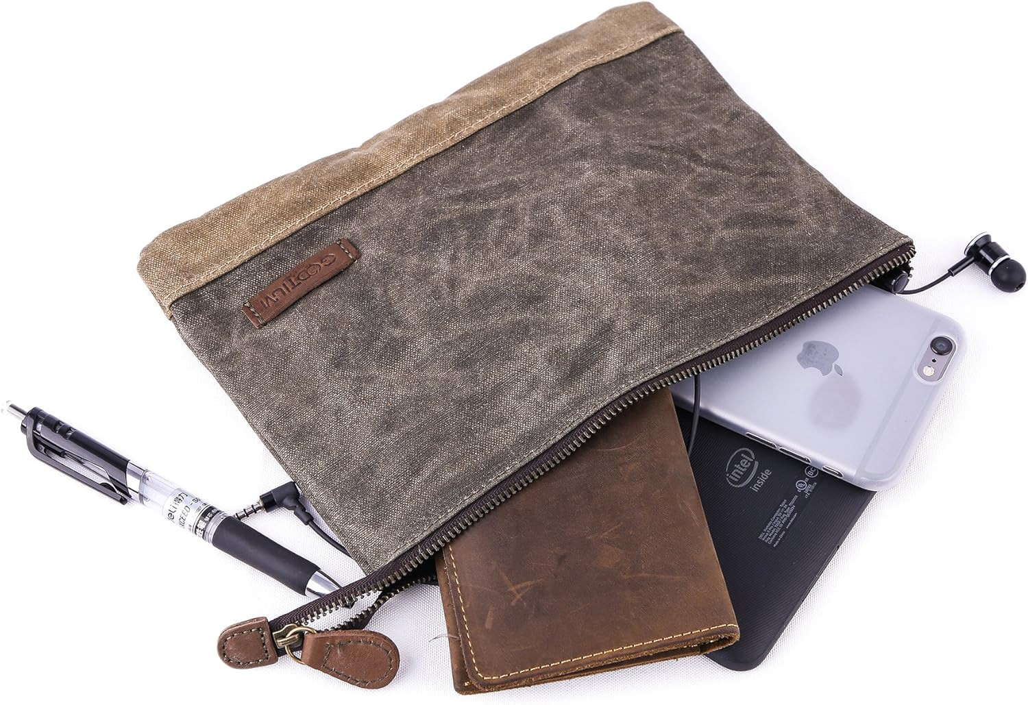 Waxed Canvas Stationary Organizer Set – 2 Zipper Pouch and Pencil Case