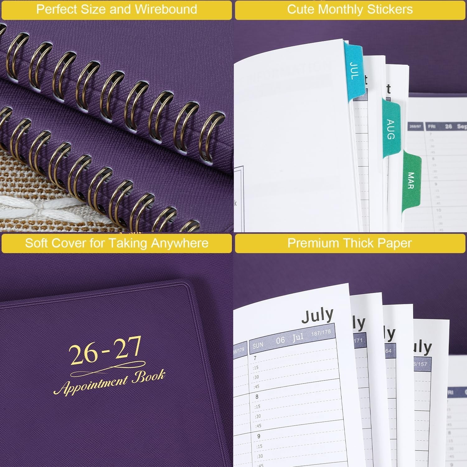 Classic Wirebound Appointment Book 2026-2027 – 15-Minute Planner with Tabs