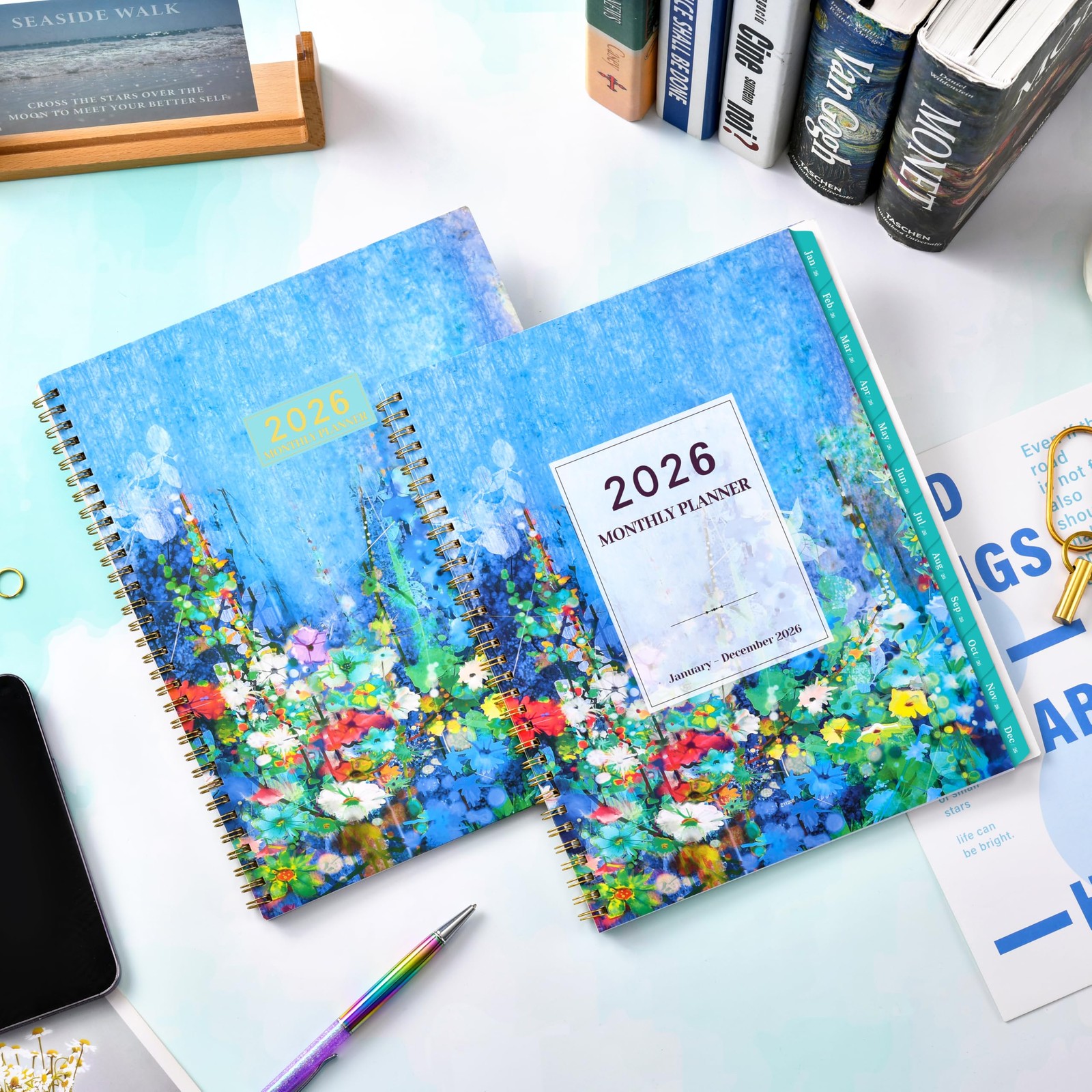2026 Monthly Planner 9″x11″ with Tabs, Pocket, Twin-Wire Binding, Premium Paper