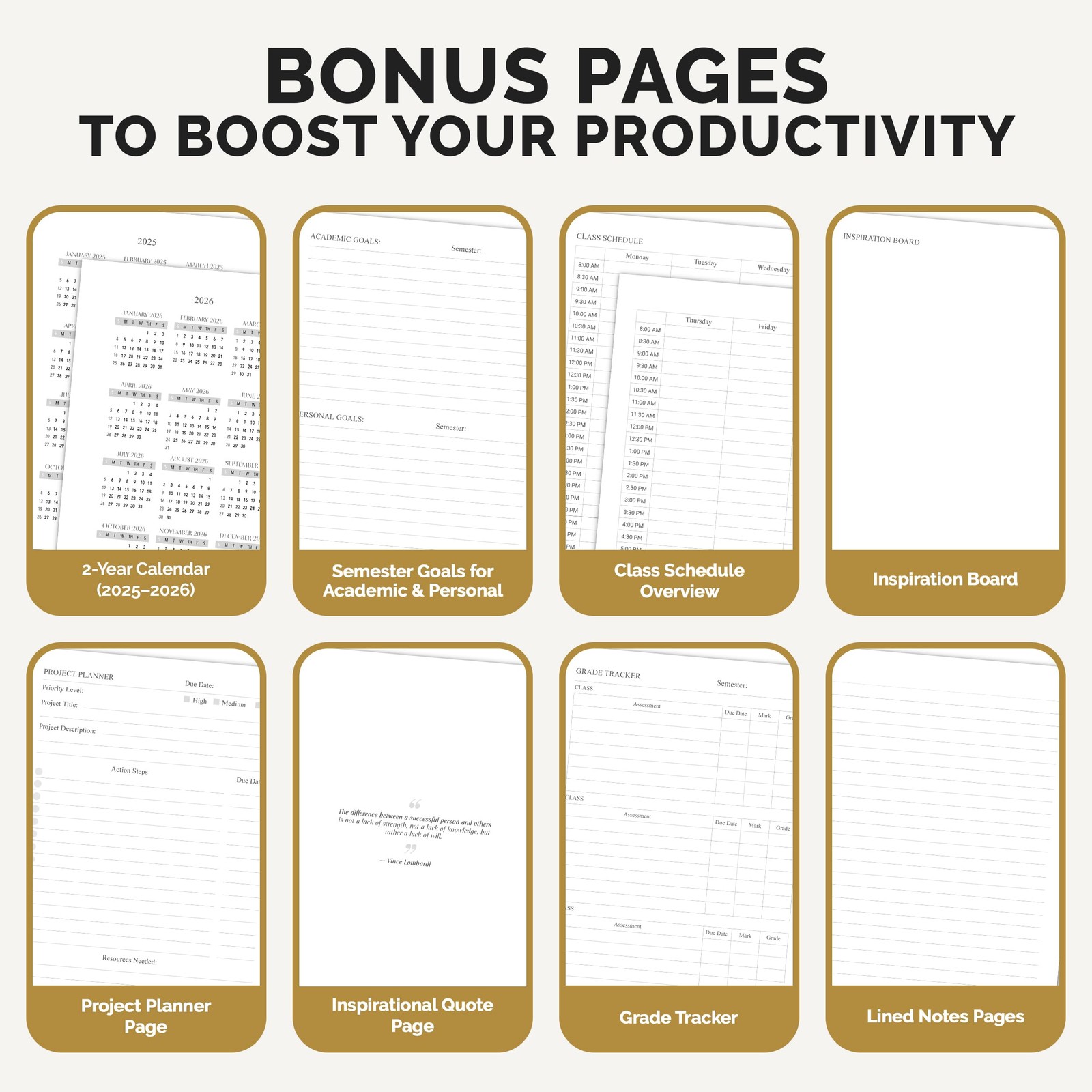 Decorably 240 Pages Gold Foil Monthly & Weekly Undated College Student Planne…