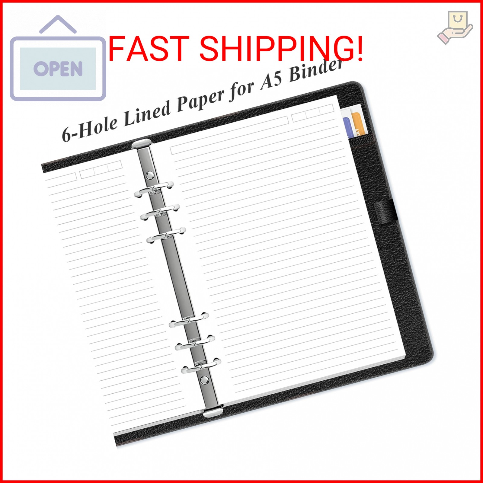 6-Hole Lined Paper Refills for A5 Ring Binder – 100 Sheets/200 Pages Loose Leaf
