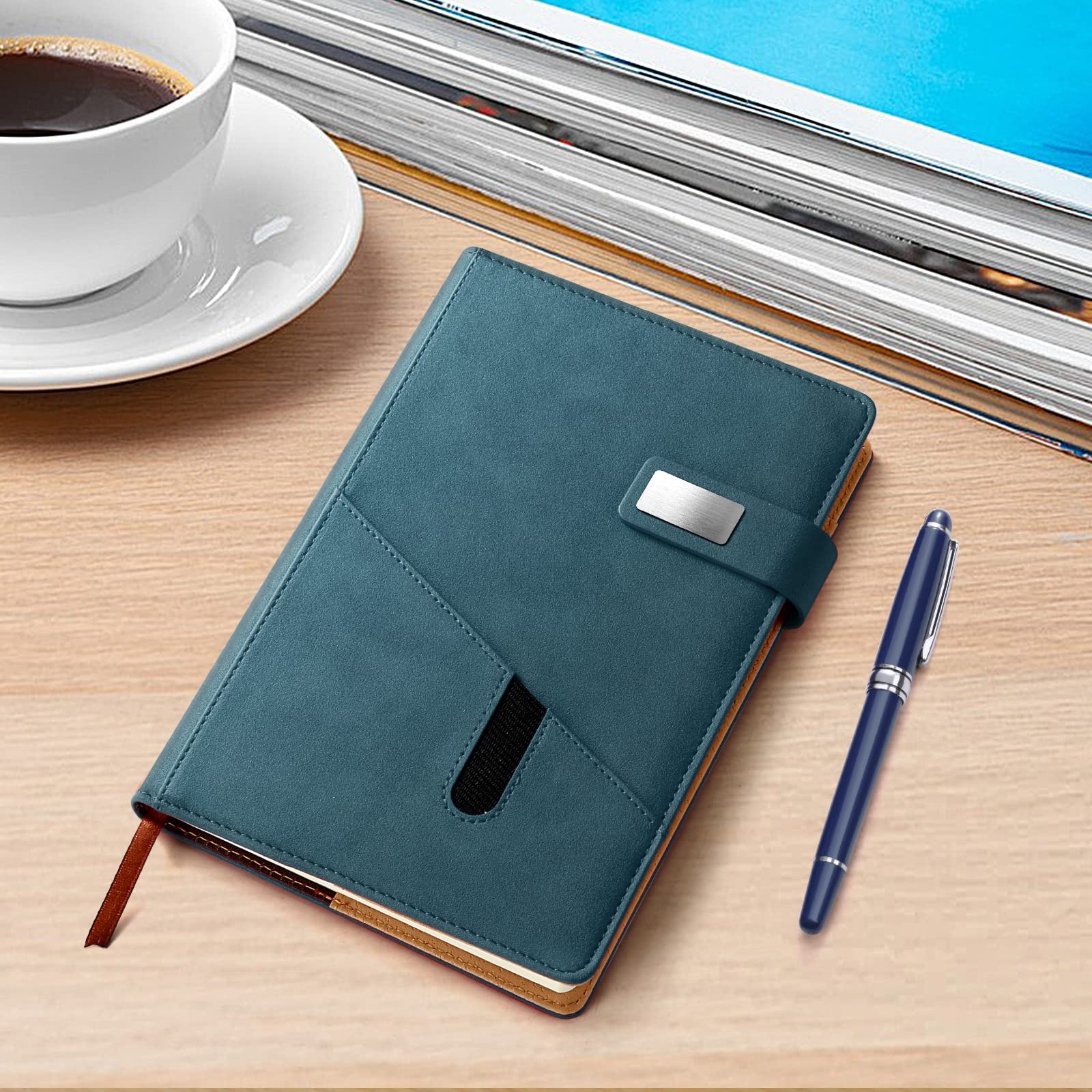 A5 Lined Leather Journal with Pen, 240 Pages Paper, Navy blue