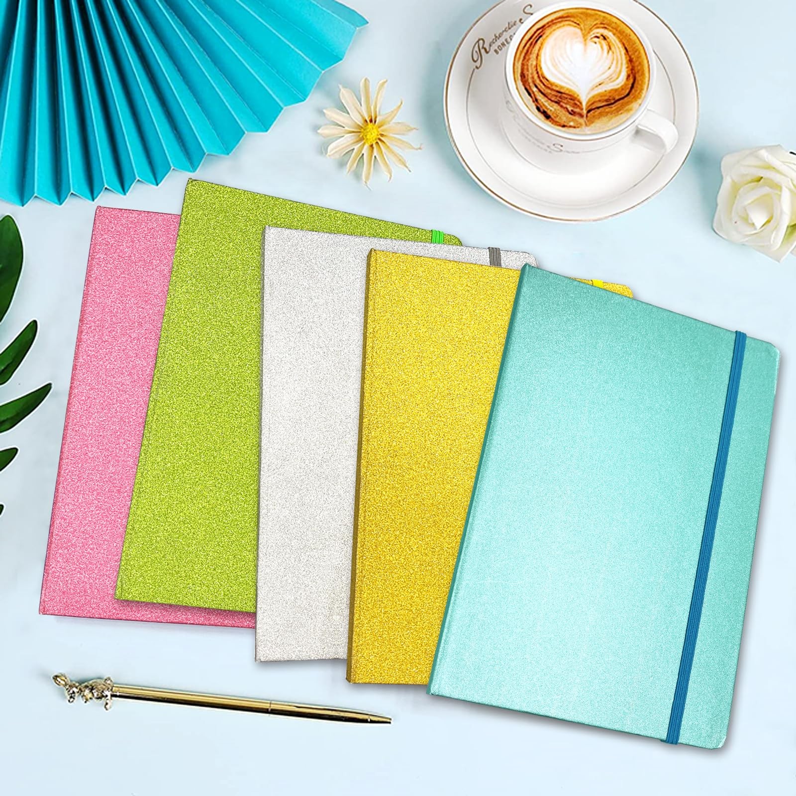 Silver Glitter Notebook, 8.3×5.7” 160 Lined Pages 5-x-8-inch inches,