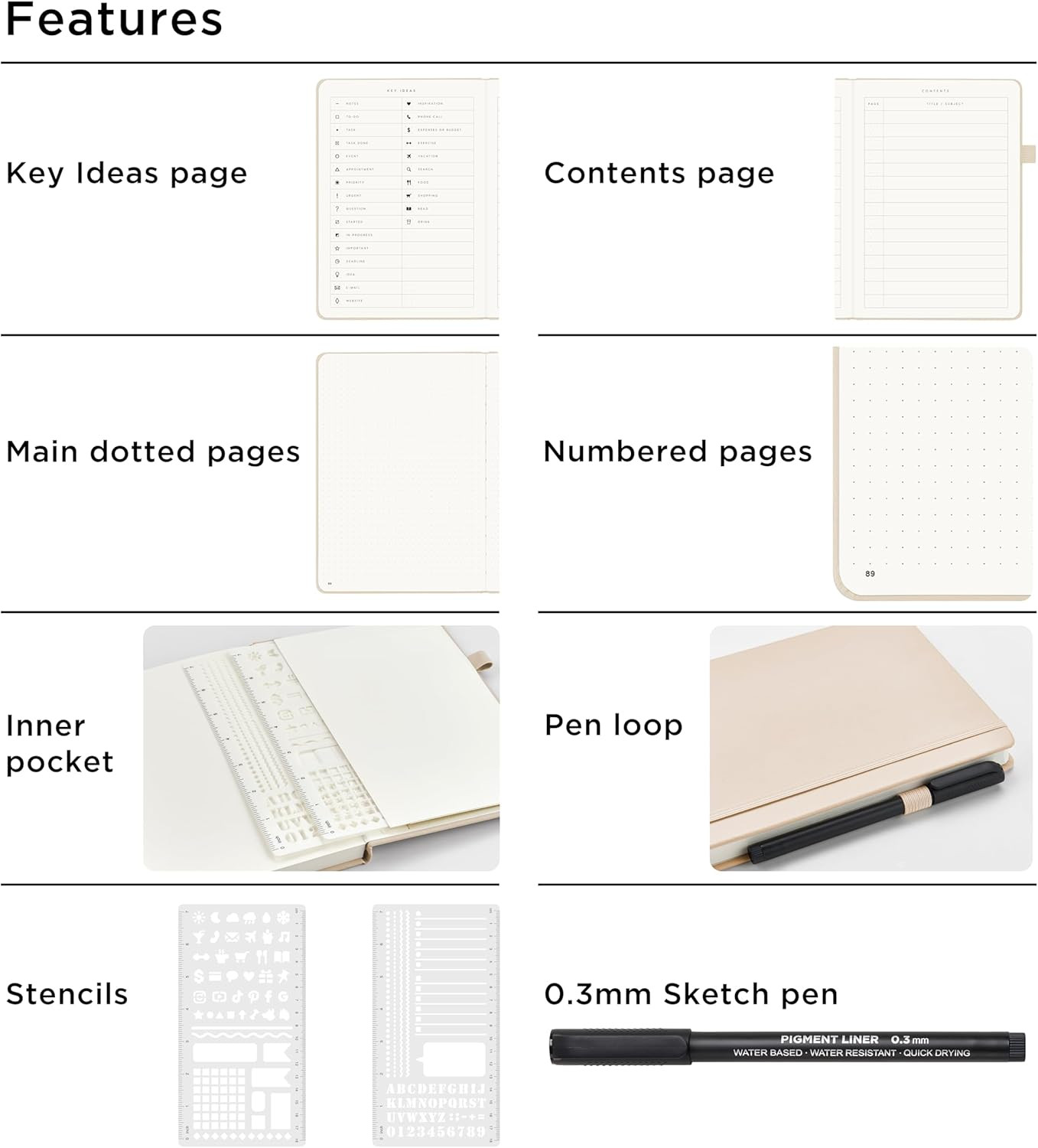 Bullet Dotted Journal Notebook, A5 Leather Hardcover, 176 Numbered Pages 100GSM
