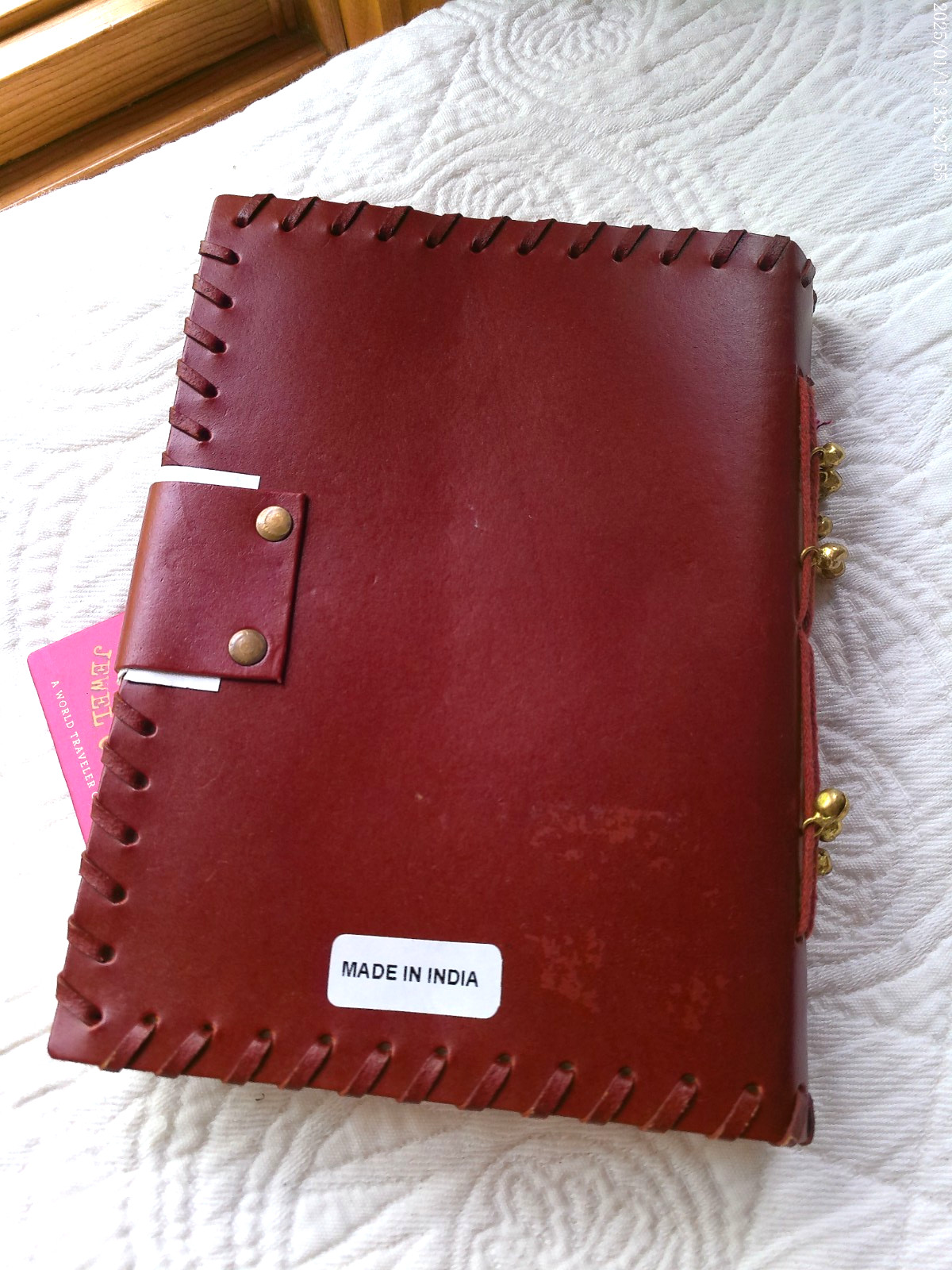 JEWEL OF MUMBAI HANDMADE LEATHER JOURNAL ELEPHANT METAL LATCH 144 LINED PAGES B