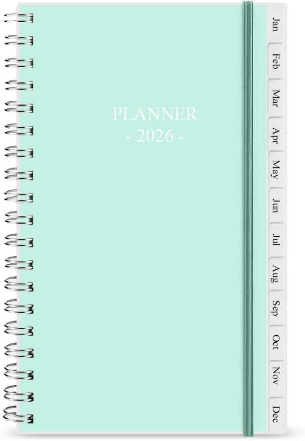 Stylish Teal 2026 Weekly Planner – A6 Size with Tabs for Easy Daily Organization