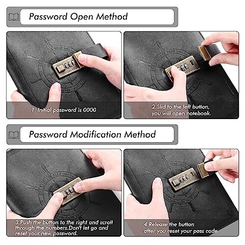 Black Journal with Lock, Refillable Faux Leather Lock Diary Notebook Planner