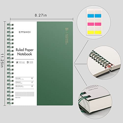 Spiral Notebook College Ruled, 11.2″ X 8.27″, 150 Sheets/300 A4 Dark Green