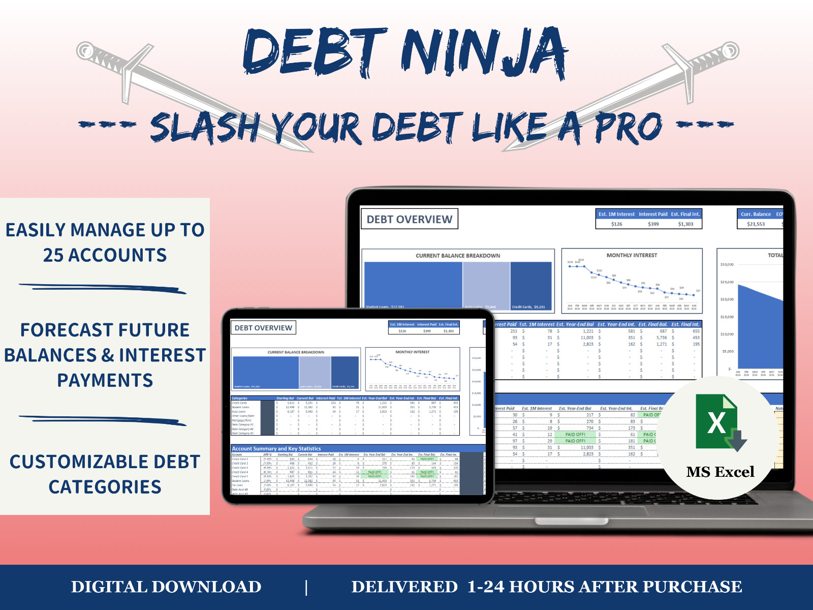 Ultimate Digital Monthly Automated Debt Payoff Planner Budget Template