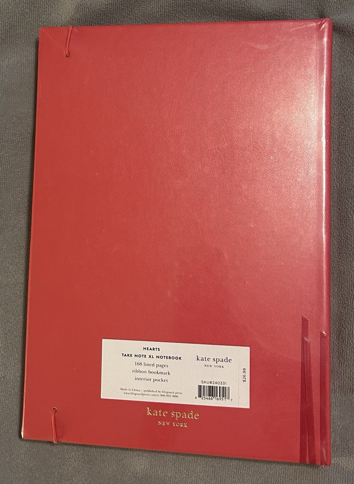 Kate Spade New York Hearts Take Note Notebook 168 Lined Pages, Ribbon Pocket