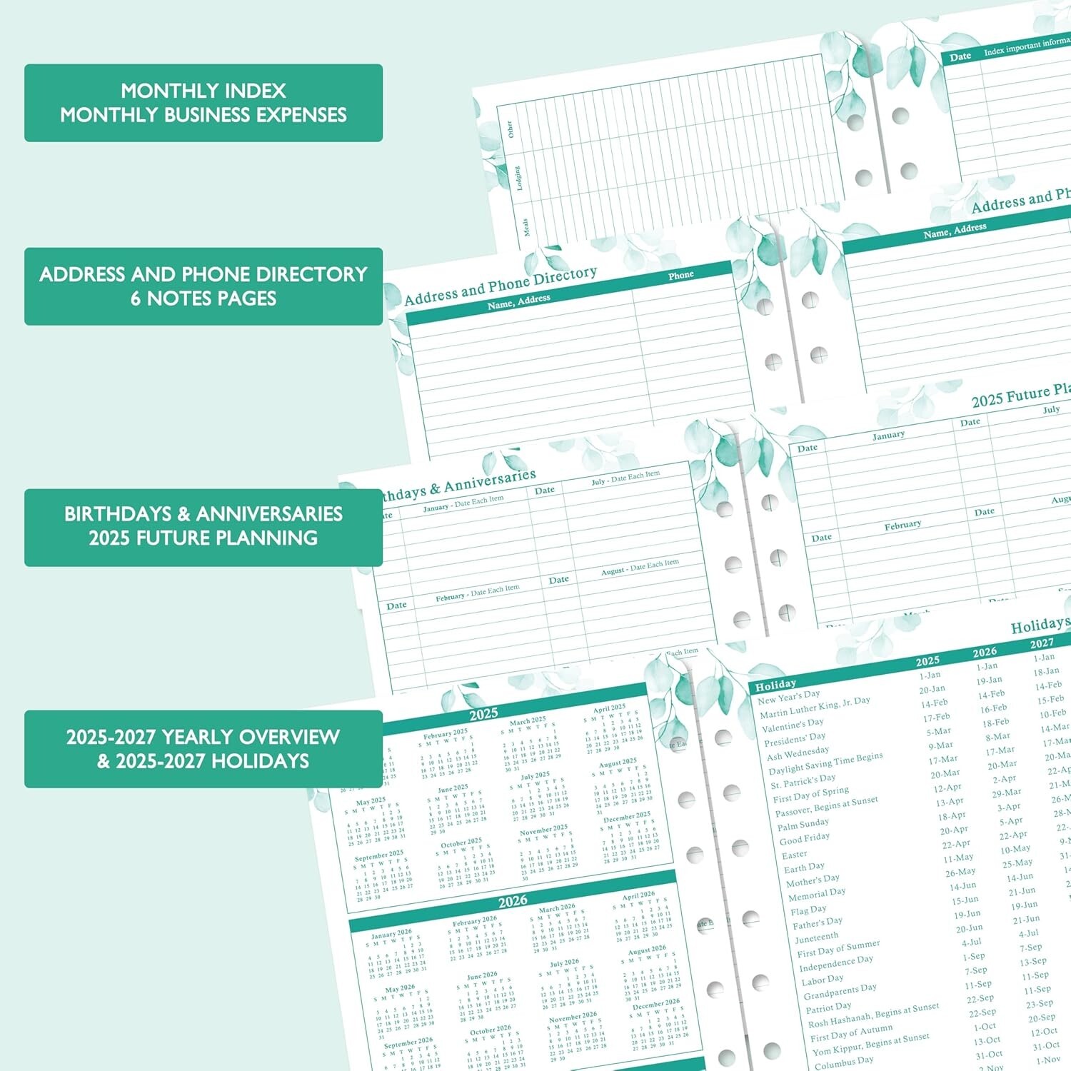 2025 Planner Refills – JAN – DEC 2025 Planner Refills Two Pages Per Day Daily…
