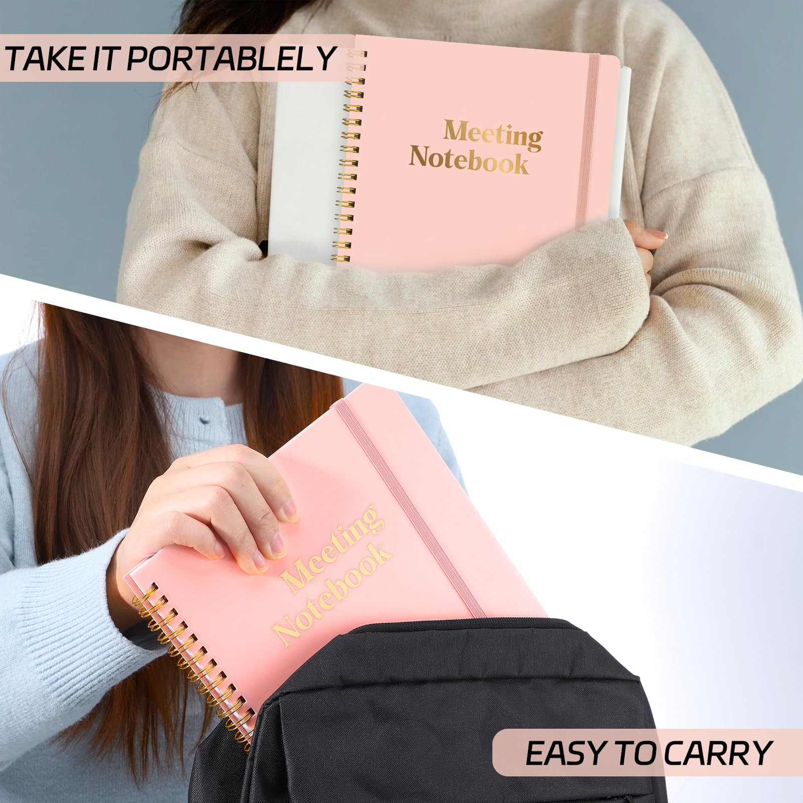 Thboxes Meeting Notebook for Work with Action Items & 7″ x 10″, Pink