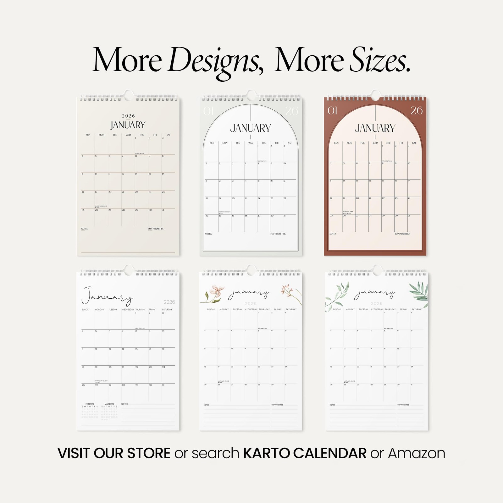 Karto Small Wall Calendar 2026 – Vertical 6×9 inch January Small, Minimalist