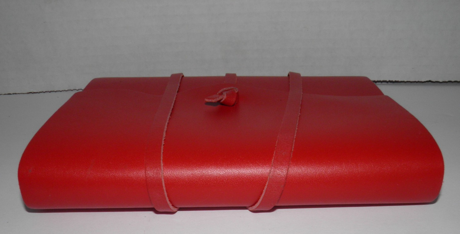 New, ECCOLO, red, soft leather cover, journal, notebook, stationery item. ITALY.