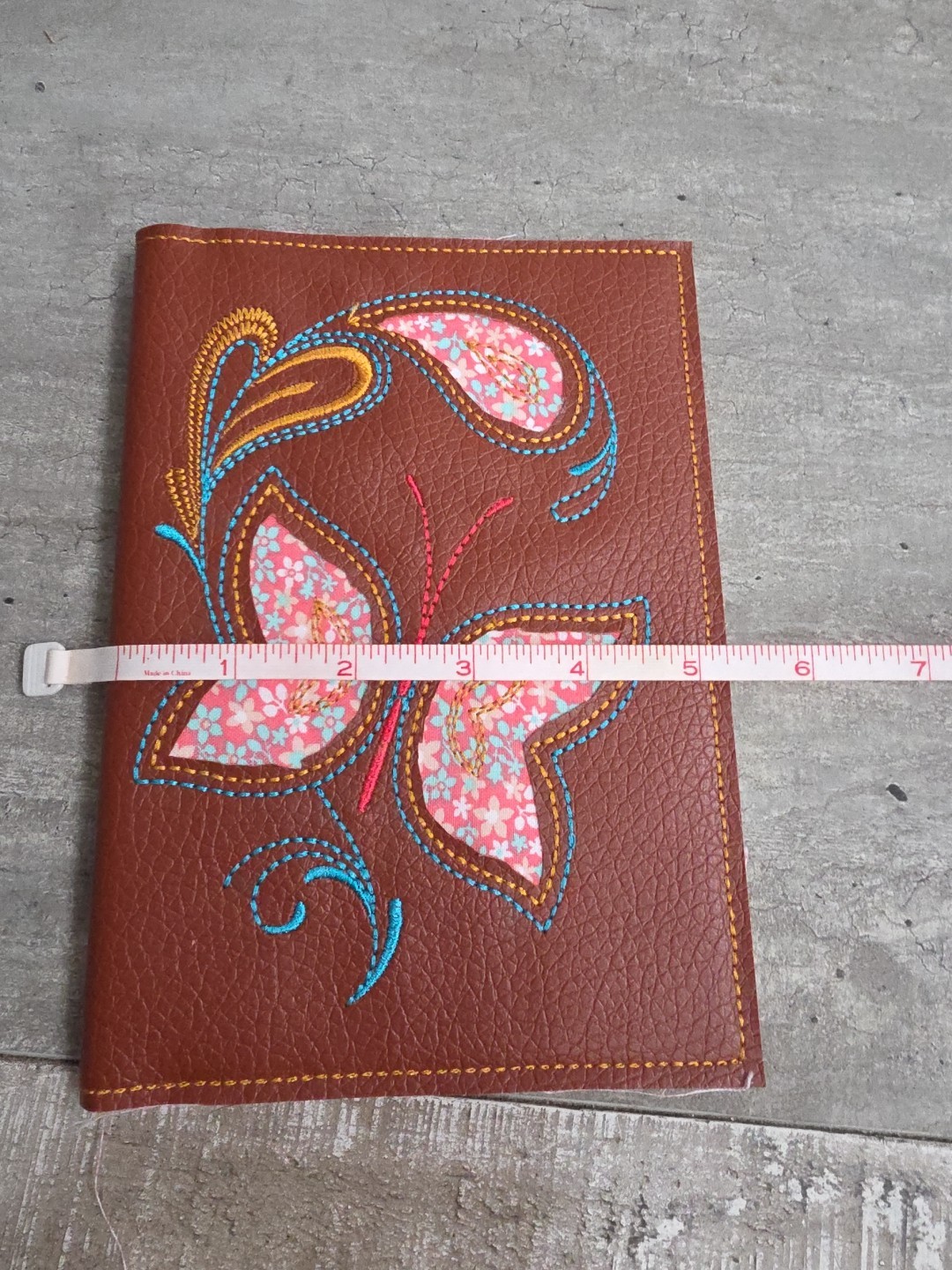 Handmade Small Notebook Cover 7.5″x5″ Brown Pebbled Faux Leather Butterflies