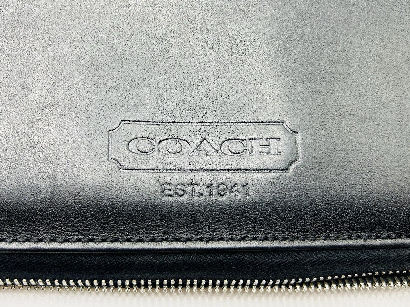 Coach Black Leather Zip Portfolio Organizer Pad Folio Business Case