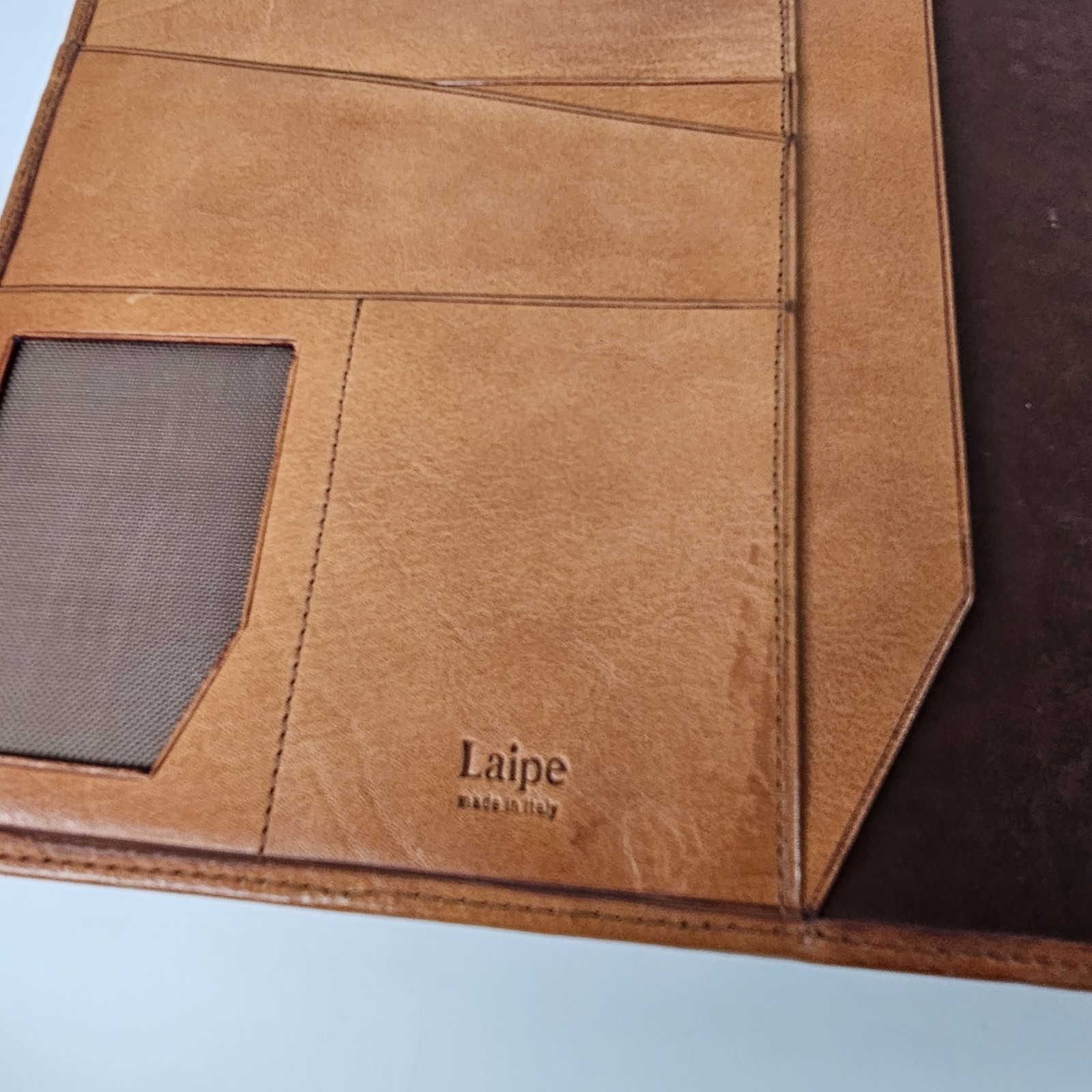 Laipe Leather Portfolio 4 Ring Binder Tan Lawyer Formal Document Note Pad Italy