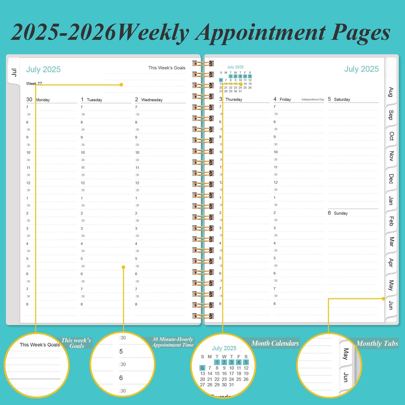 2025-2026 Appointment Book – Daily Hourly 5.8″ x 8.5″, Pink Flowers