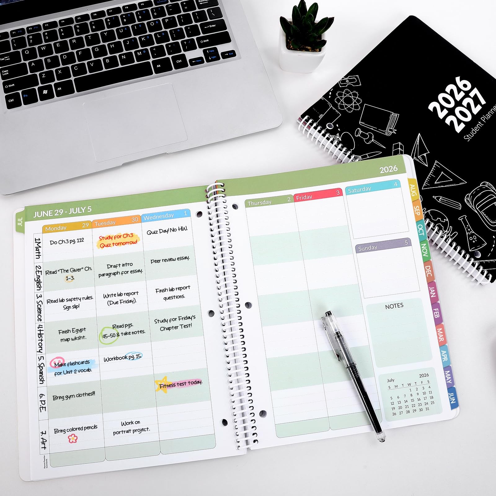 SKYDUE Student Planner 2026-2027 with 3-Hole Punch – Middle School Black