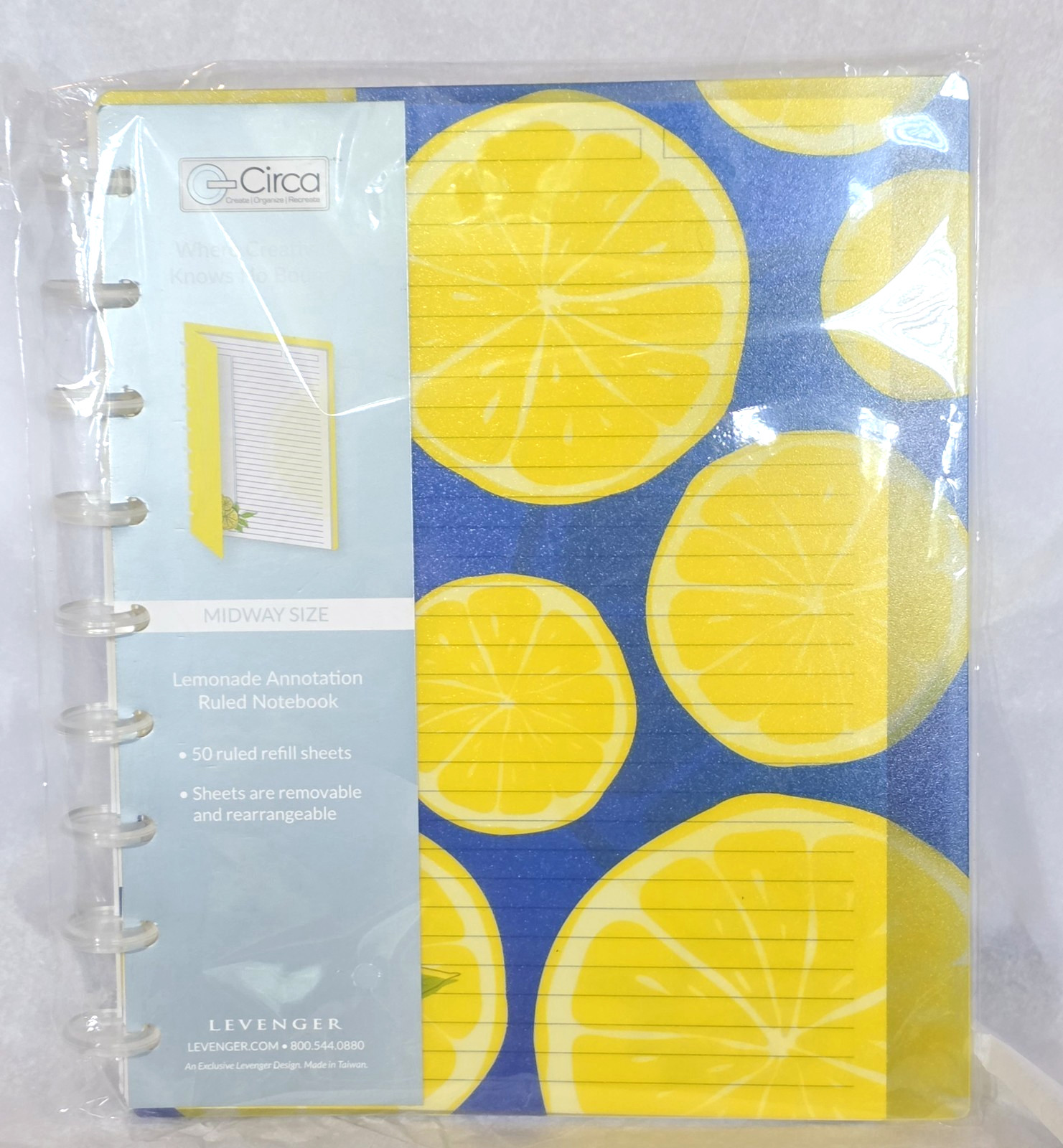 Levenger CIRCA Lemonade Lemon Ruled Annotation Notebook Midway Size New! 50 sht.