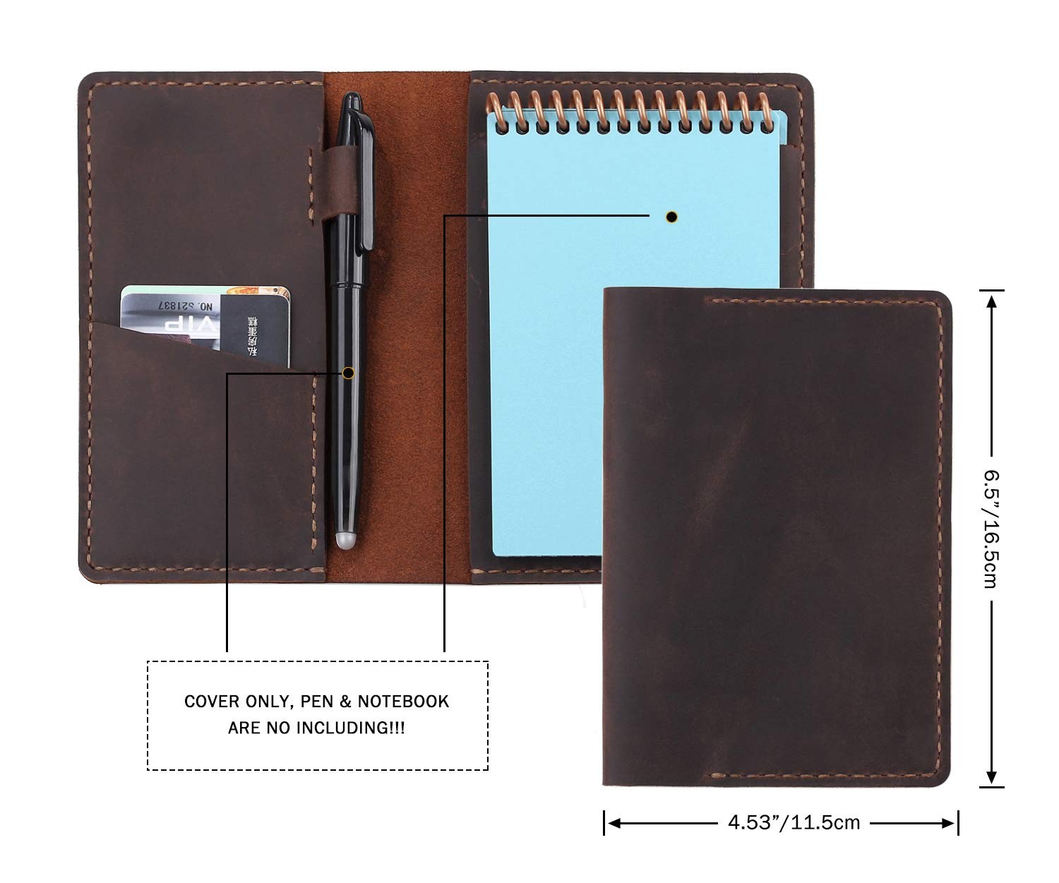 Leather Journal Cover for 3.5″ x 5.5″ Pocket Size Notebook With Pen Loop, Lea…