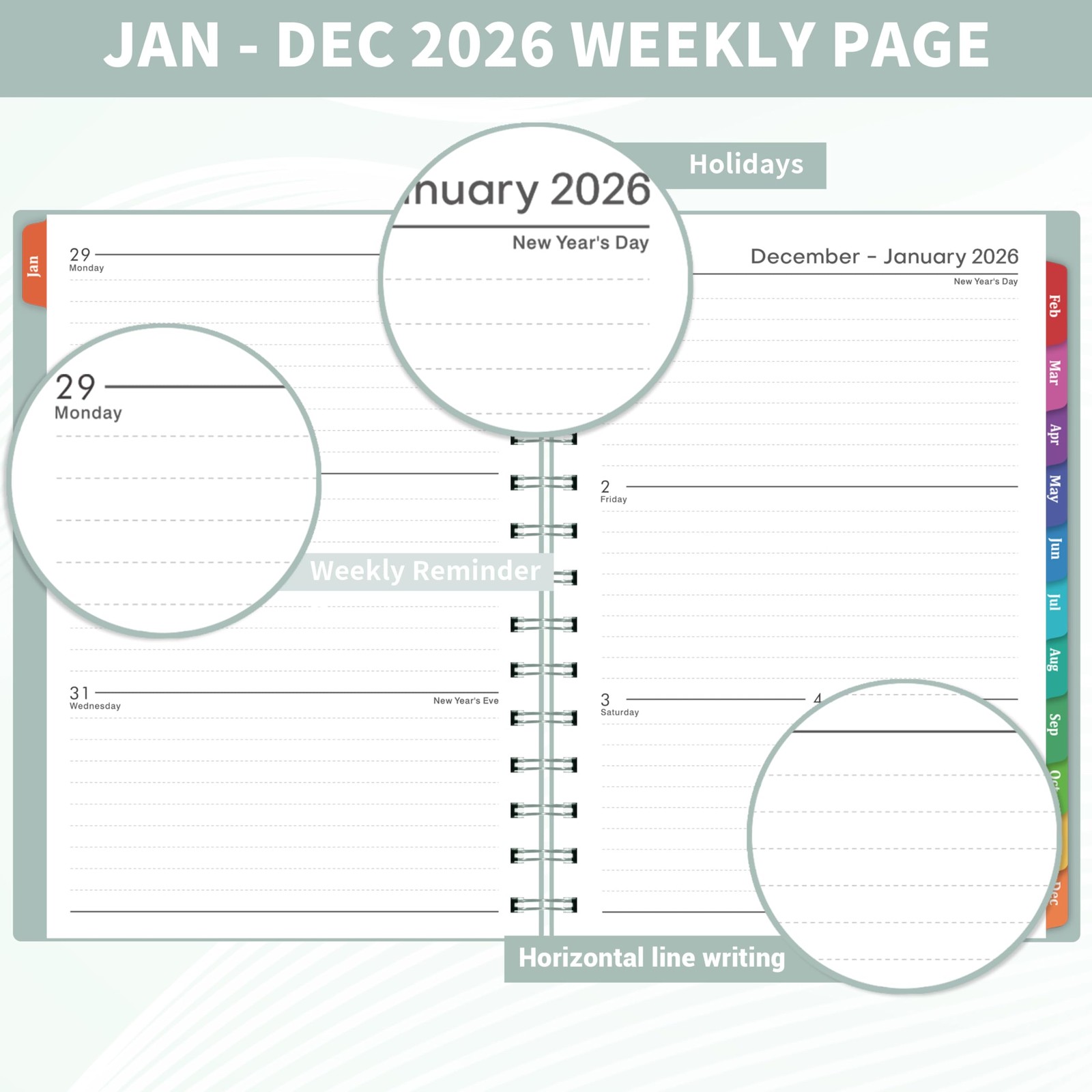 2026-2027 Planner – 2026 Weekly and Monthly from 8.5″ x 6.4″, Green