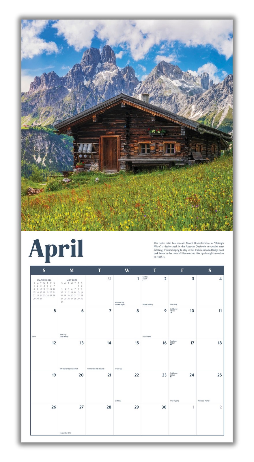 Cabins Calendar 2026 | 12″ x 24″ 12 Month Calendar | Marble City Press