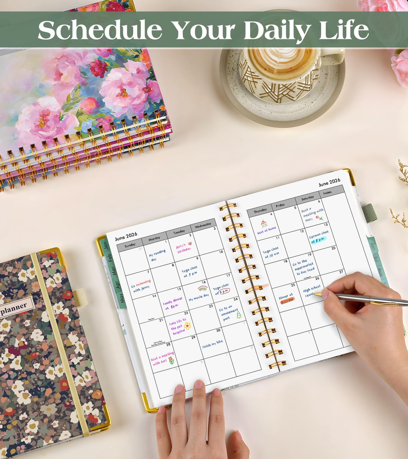 2026 Planner, Hardcover Weekly and Monthly Planner for Women, A5, Petals