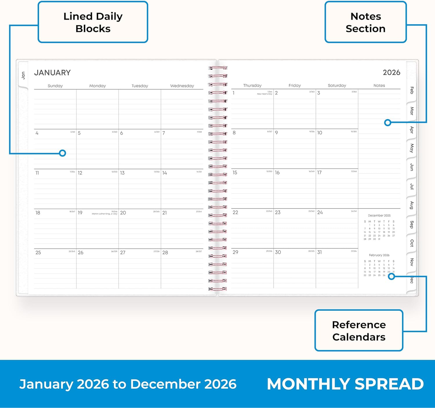 Blue Sky 2026 Monthly Planner Calendar, January 2026 – December 2026, 8″ x 10″,