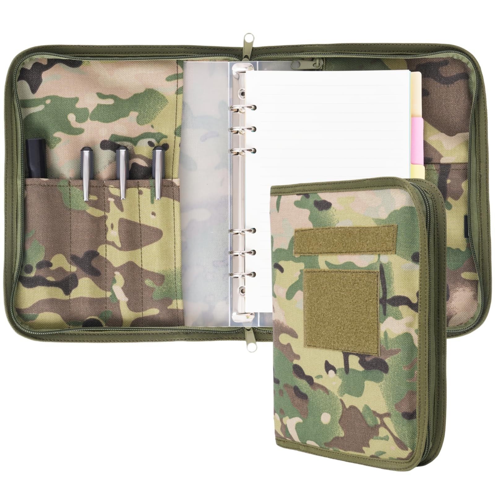 Army Military Notebook Cover With 6 Ring Binder, Padfolio With Zippered