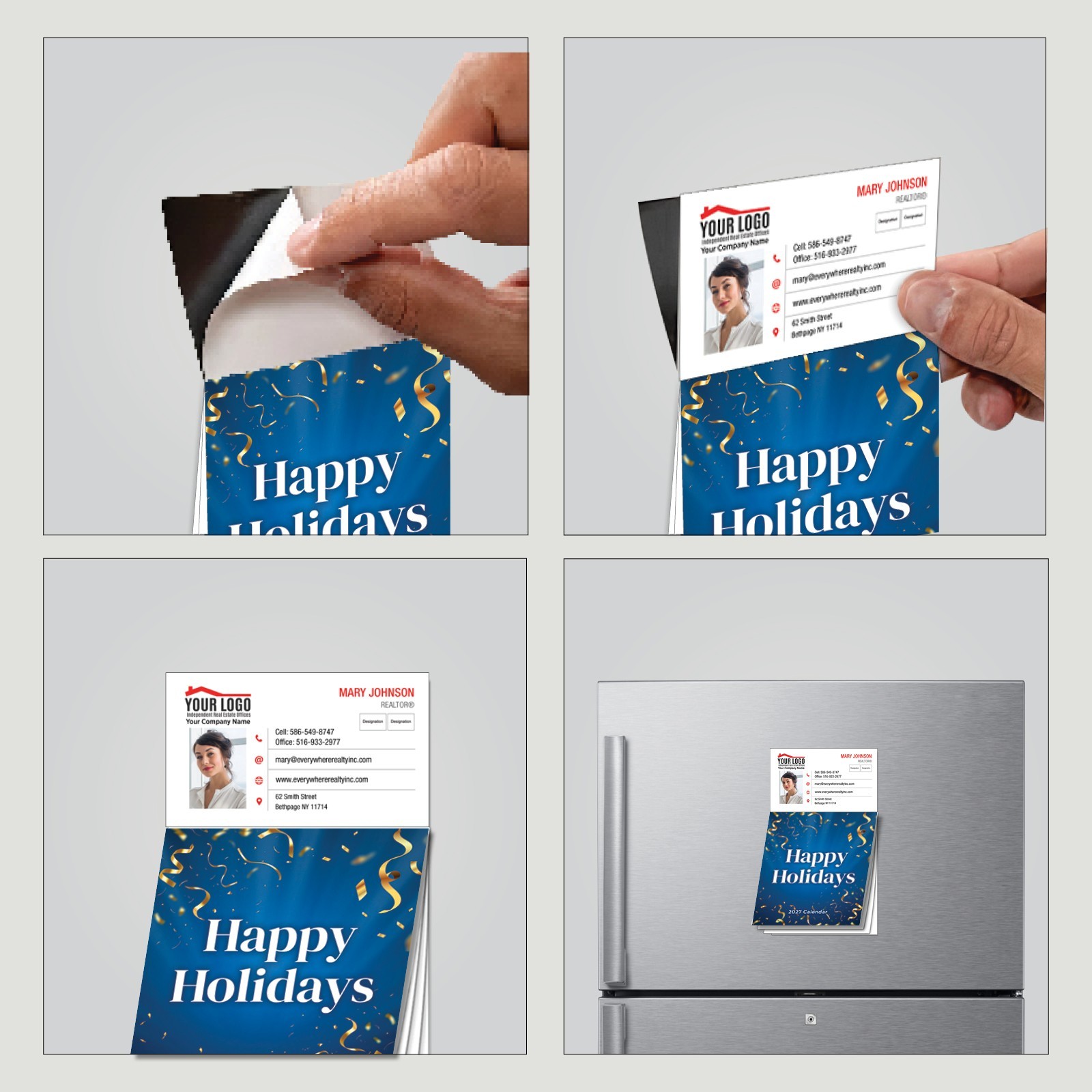 2027 Happy Holidays Magnetic Tear Off Calendar Blue Gold Agent Promotion RC610