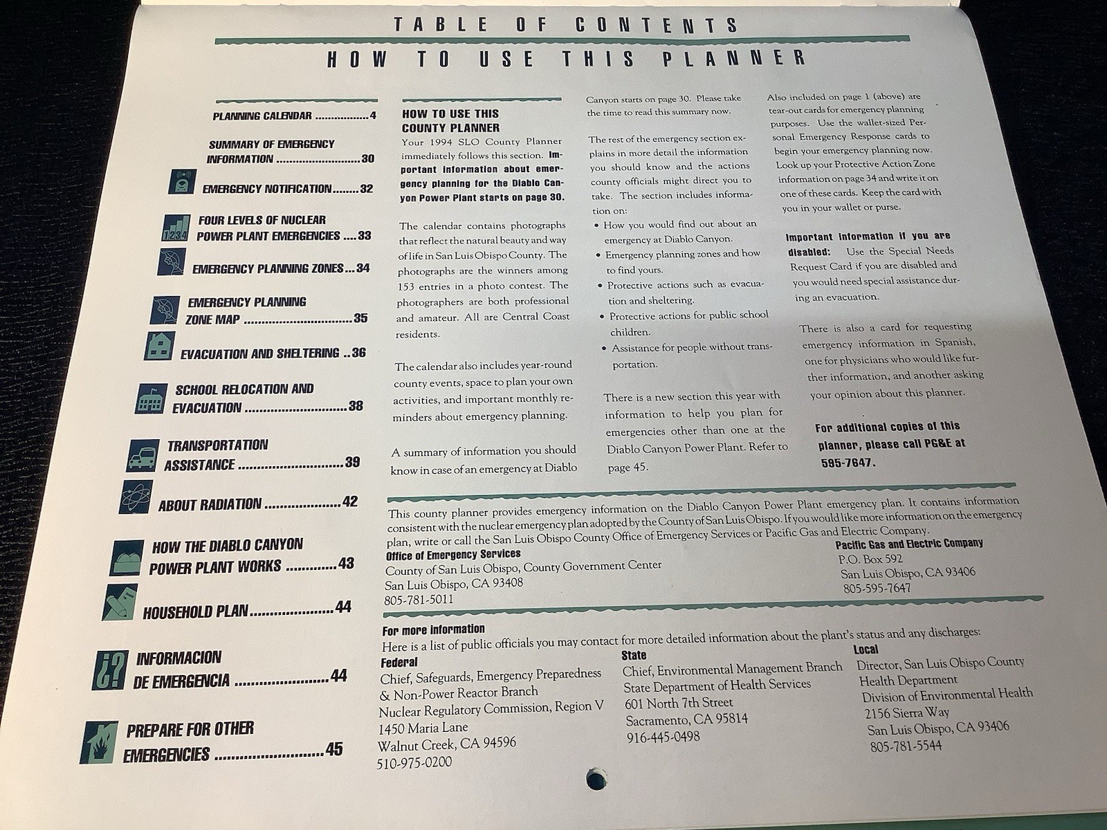 1994 SLO County CA Planner Emergency Planning Calendar