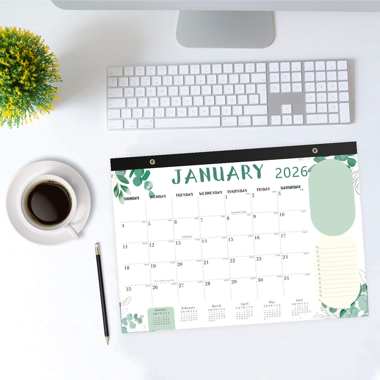 Desk Calendar 2026, 18 Months Runs from Jan. 2026-Jun. 2027, Green