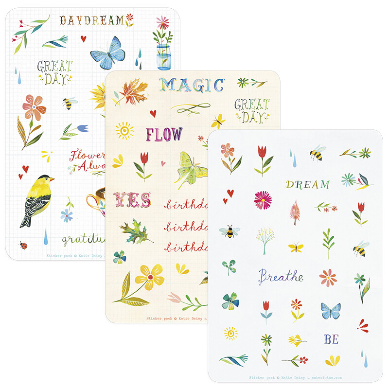 168 planner stickers featuring wildflowers, mushrooms, birds by Katie Daisy