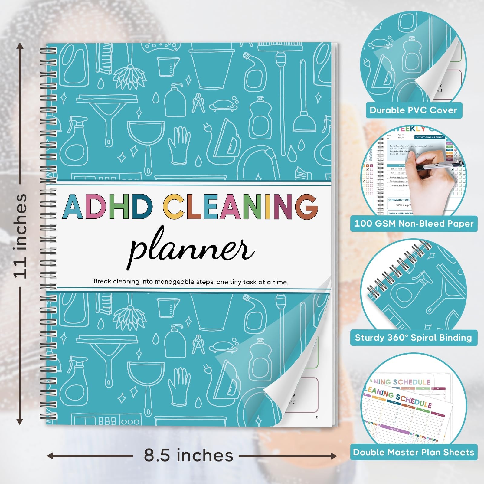 Adhd Cleaning Planner, Blue Cleaning Schedule & Checklist For Adults | Reusable