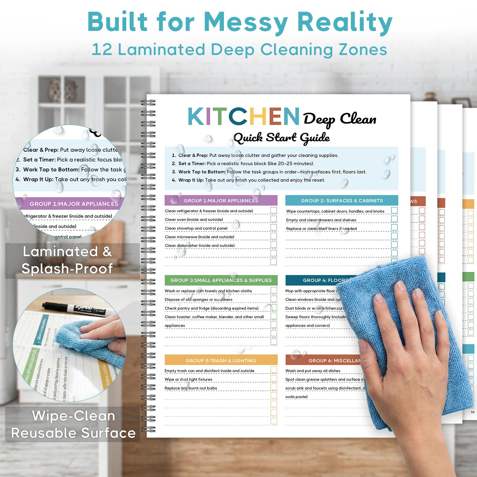 Adhd Cleaning Planner, Blue Cleaning Schedule & Checklist For Adults | Reusable